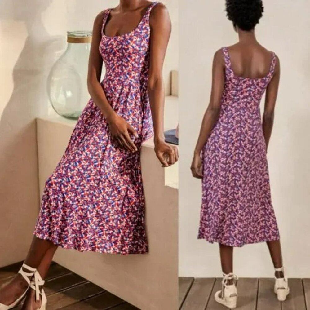 Boden Artsy Petronella Flamingo Print Midi Dress In Milkshake Sleeveless Size 4P